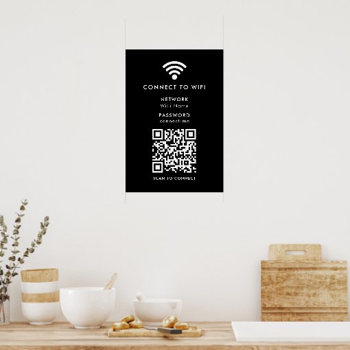 Wifi Network | QR Code Internet Password Black Poster | Zazzle