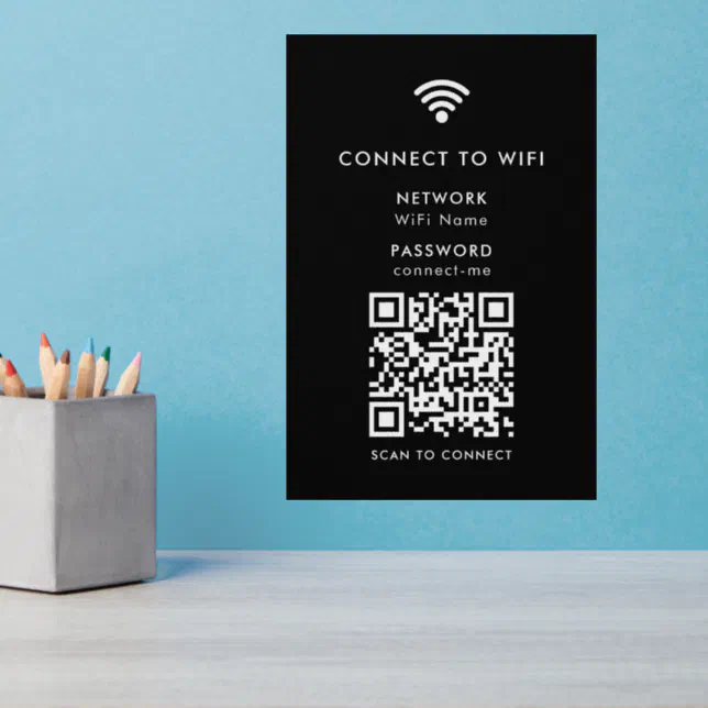 Wifi Network | QR Code Internet Password Black Wall Decal | Zazzle