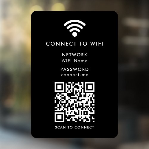 Wifi Network  QR Code Internet Password Black Window Cling