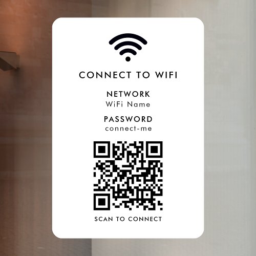 Wifi Network  QR Code Internet Password White Window Cling