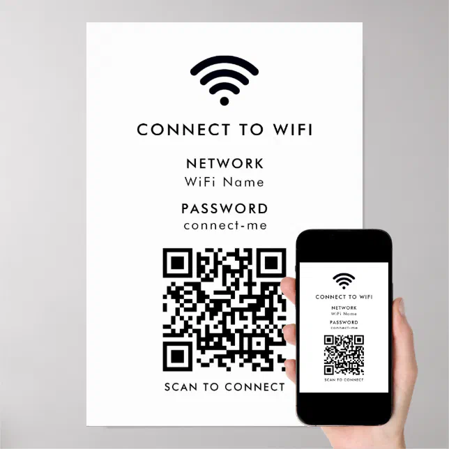 Wifi Network | QR Code Internet Scan to Connect Poster | Zazzle image.