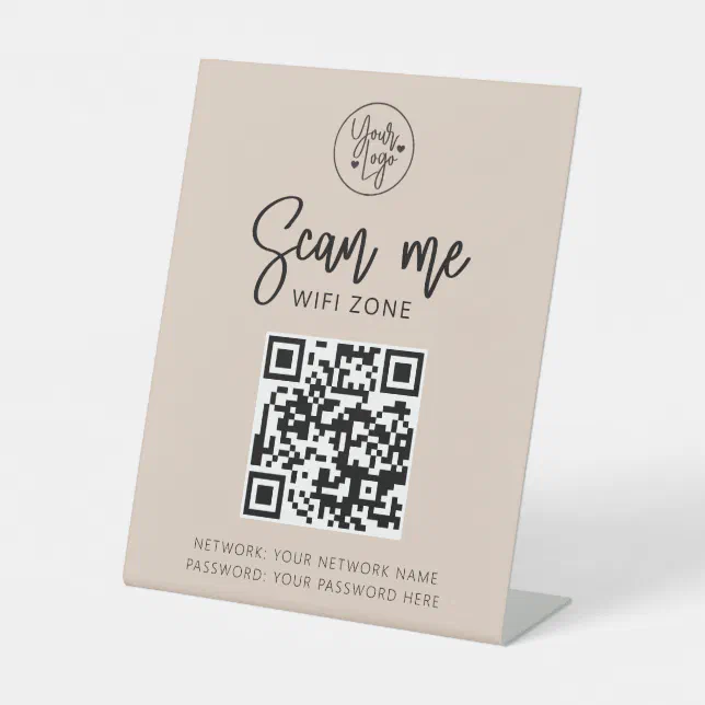 Wifi Network QR Code Scan Me Blush Pink Business Pedestal Sign | Zazzle