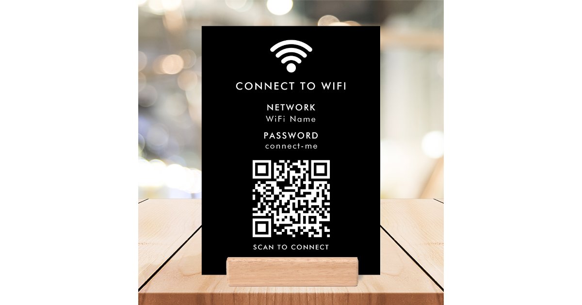 Wifi Network QR Code Scan to Connect Modern Black Holder | Zazzle