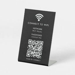 Wifi Network QR Code Scan to Connect Modern Black Pedestal Sign | Zazzle