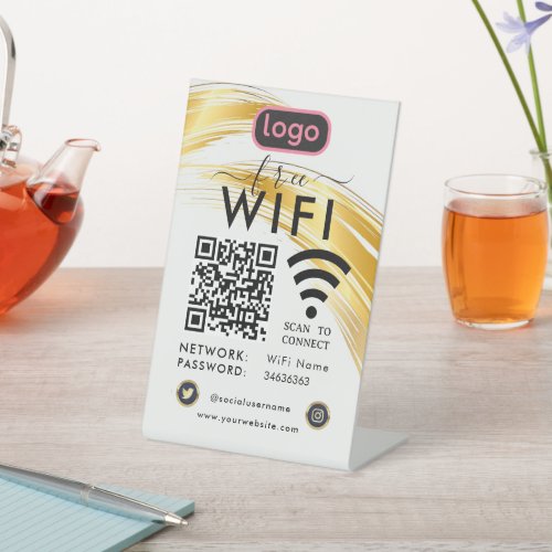Wifi Network QR Code Scan to Connect Modern Black Pedestal Sign