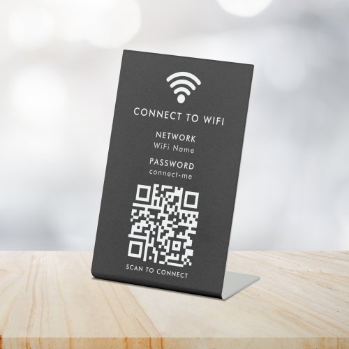 Wifi Network QR Code Scan to Connect Modern Black Pedestal Sign