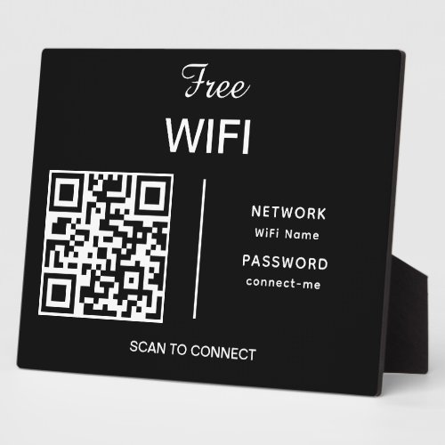 Wifi Network QR Code Scan to Connect Modern Black Plaque