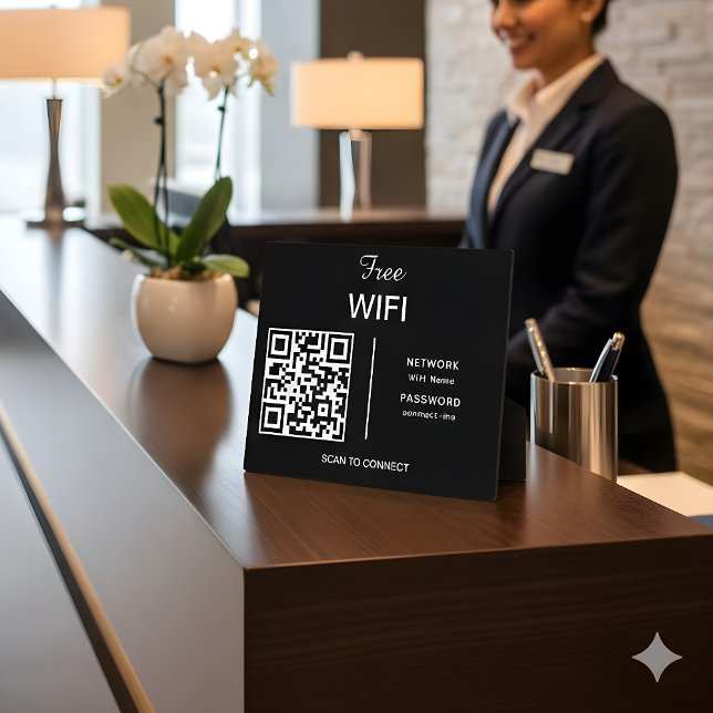 Wifi Network QR Code Scan to Connect Modern Black Plaque (Creator Uploaded)