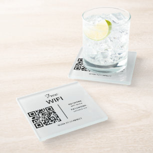 Wifi Network QR Code Scan to Connect Modern Hotel Glass Coaster