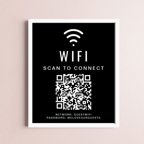 Wifi Network Scan to Connect QR Code Black Poster