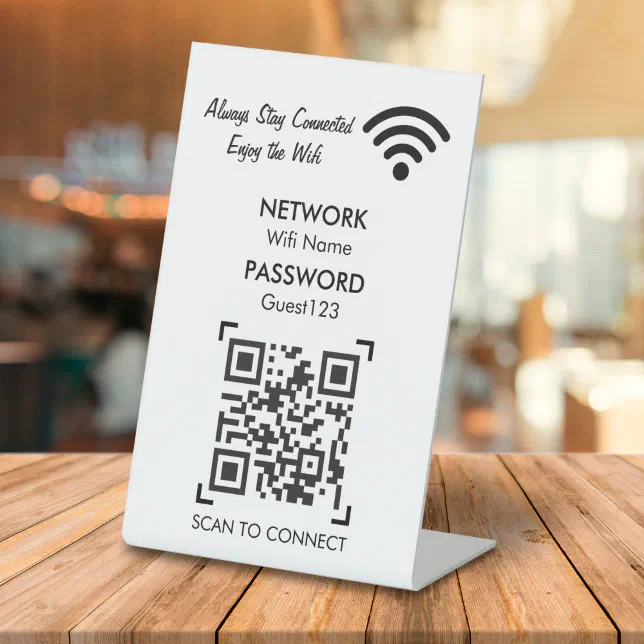 Wifi Network With QR Code Custom Text For Guests Pedestal Sign | Zazzle