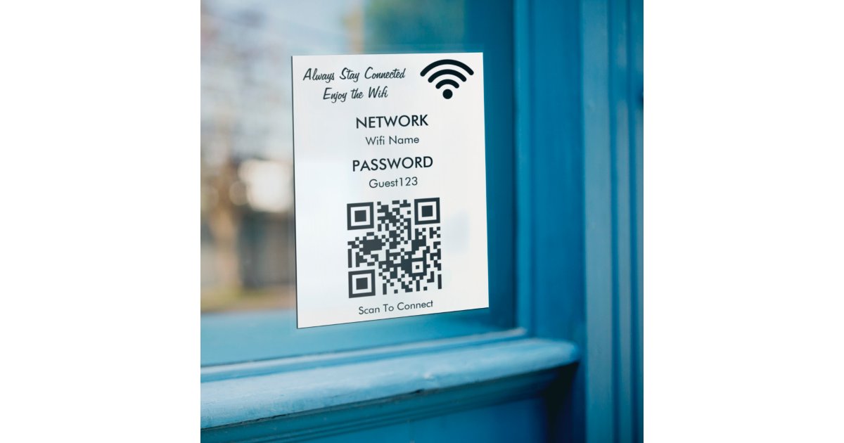 Wifi Network With QR Code Custom Text For Guests Sticker | Zazzle