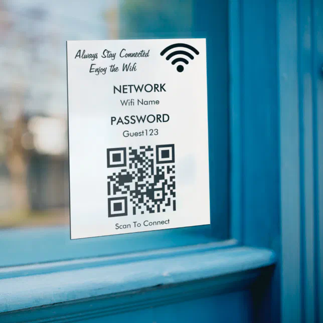 Wifi Network With QR Code Custom Text For Guests Sticker | Zazzle