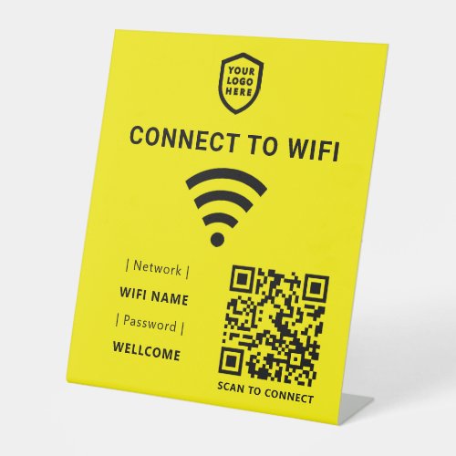 Wifi Network  Yellow QR Code Scan to Connect Pedestal Sign