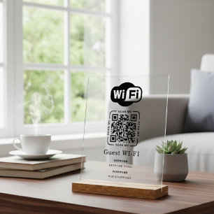 Wifi Password and Network Personalized QR Code  Acrylic Sign