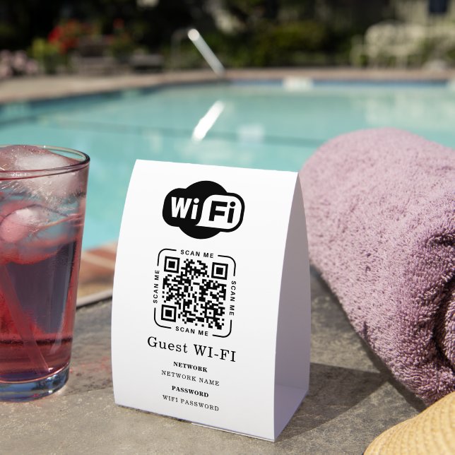 Wifi Password and Network Personalized QR Code Paper Table Tent (Insitu(On Table))