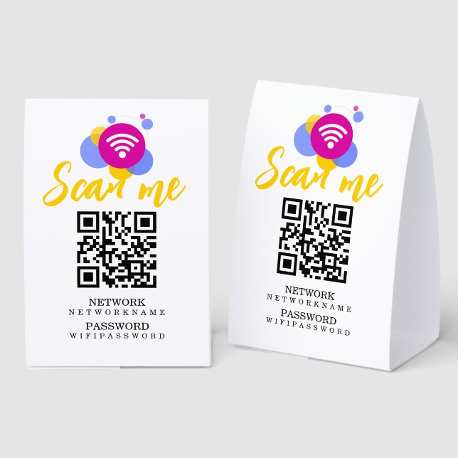 Wifi Password and Network Personalized QR Code Paper Table Tent (Front/Back)