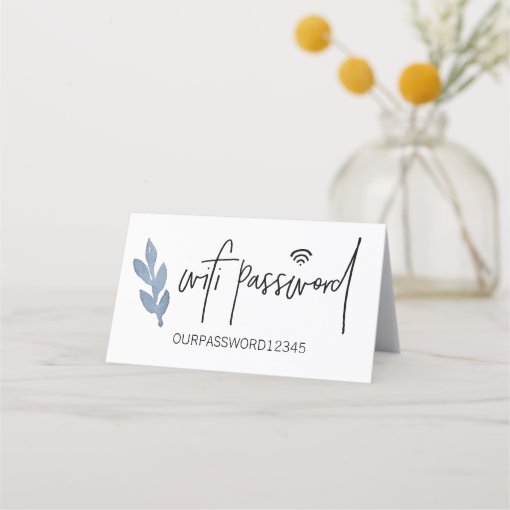 Wifi Password Blue Watercolor leaf SIGN Place Card Zazzle