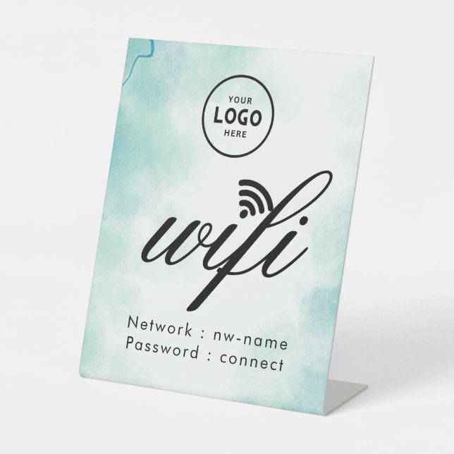 WiFi Password Code Business Logo Blue  Pedestal Sign (Front)