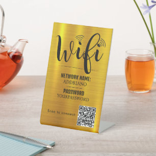 WiFi Password Code Gold Business Logo QR Code Pedestal Sign