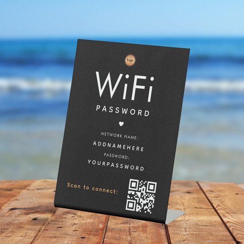 WiFi Password Code Gold Business Logo QR Code Pedestal Sign