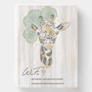 WiFi Password Giraffe Safari Animal Wooden Box Sign