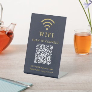 Wifi Password & Network Business Logo and QR Code Pedestal Sign