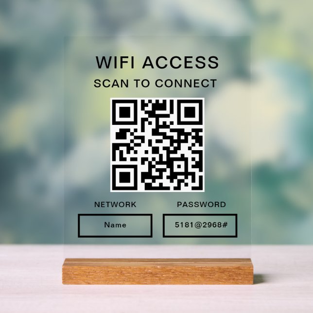 Wifi Password & Network Personalized QR Code  Acrylic Sign (Neutral)