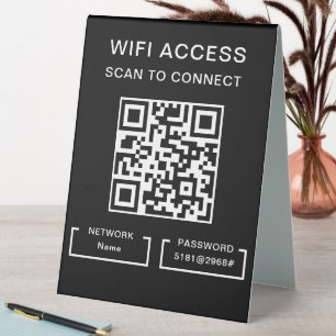 Wifi Password & Network Personalized QR Code Black Table Tent