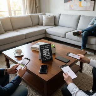 Wifi Password & Network Personalized QR Code Black Table Tent