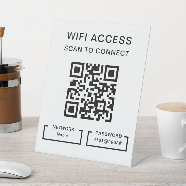 Wifi Password & Network Personalized QR Code Table Pedestal Sign (In SItu)