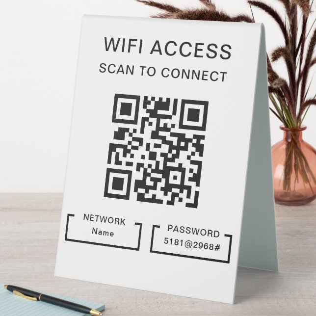 Wifi Password & Network Personalized QR Code White Table Tent (In SItu (Table))
