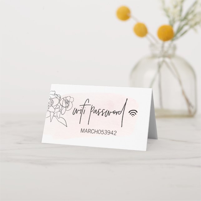 WIFI PASSWORD  Pink Folded desk sign Place Card (Front)