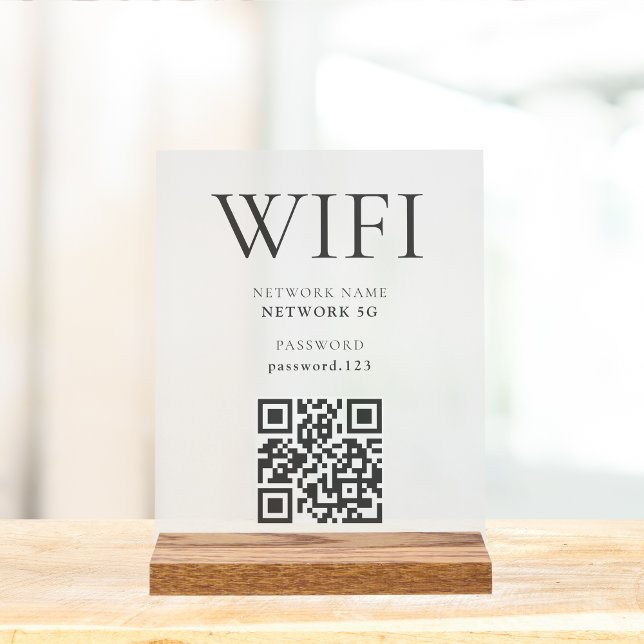 WiFi Password QR code Business Modern Minimalist Acrylic Sign (Wifi Business Sign Acrylic Aesthetic Counter Sign minimalist)