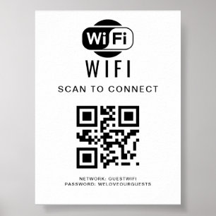 Wifi Password   QR Code Scan to Connect Poster