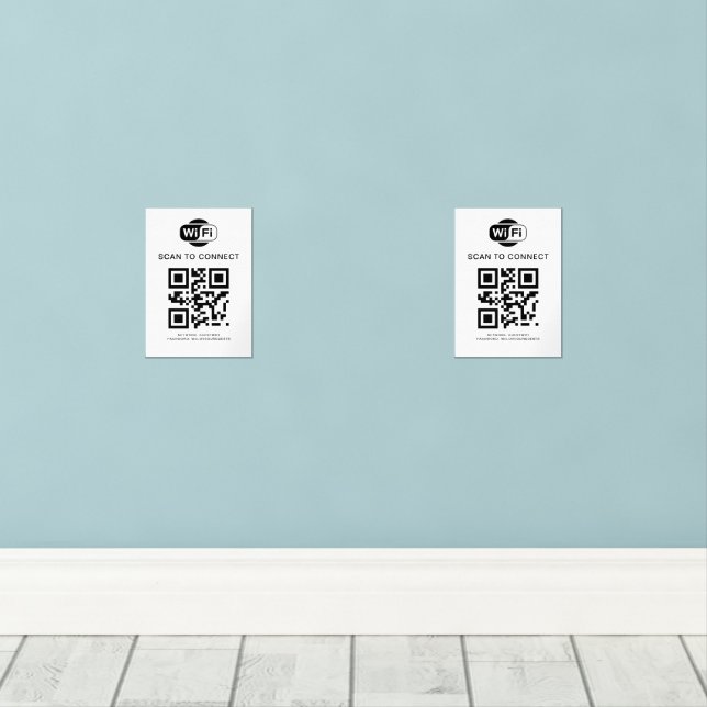 Wifi Password | QR Code Scan to Connect Wall Art Sets (Wood Floor)