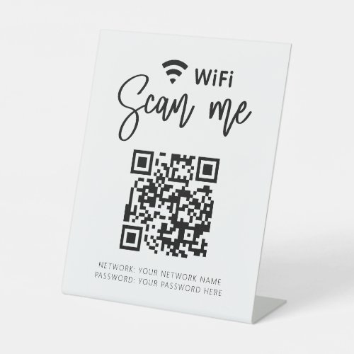 Wifi Password QR Code White Minimalist Business Pedestal Sign