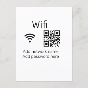 Wifi password sign add Q R code here details here  Postcard
