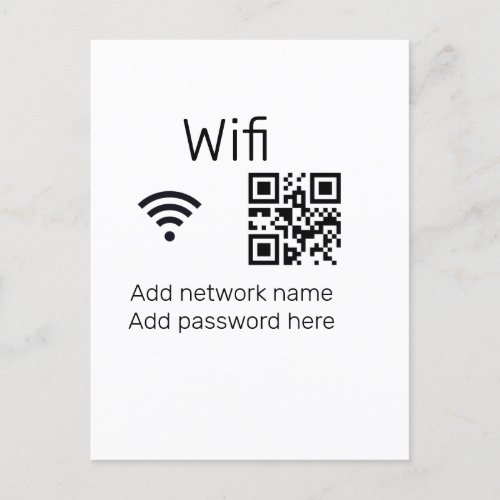 Wifi password sign add Q R code here details here  Postcard