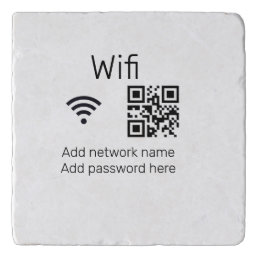 Wifi password sign add Q R code here details here  Trivet
