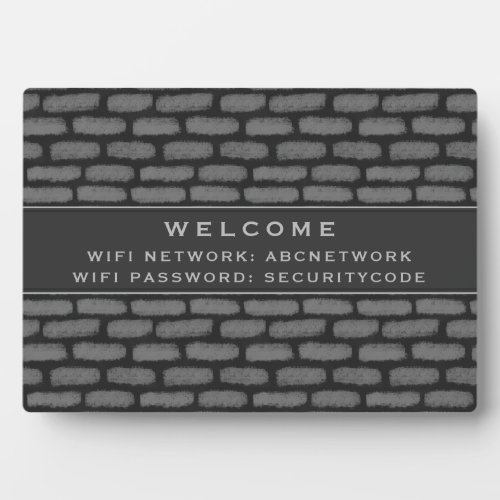 Wifi Password Sign  Modern Dark Gray Brick Plaque