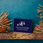 Wifi Password Sign Navy Blue Plaque<br><div class="desc">Modern WiFi password sign to share your network information with guests. Perfect for lake houses,  beach houses,  Airbnb rentals,  bed and breakfast rooms and more. Minimal modern design in navy blue and white with elegant script and simple,  easy-to-read typography.</div>