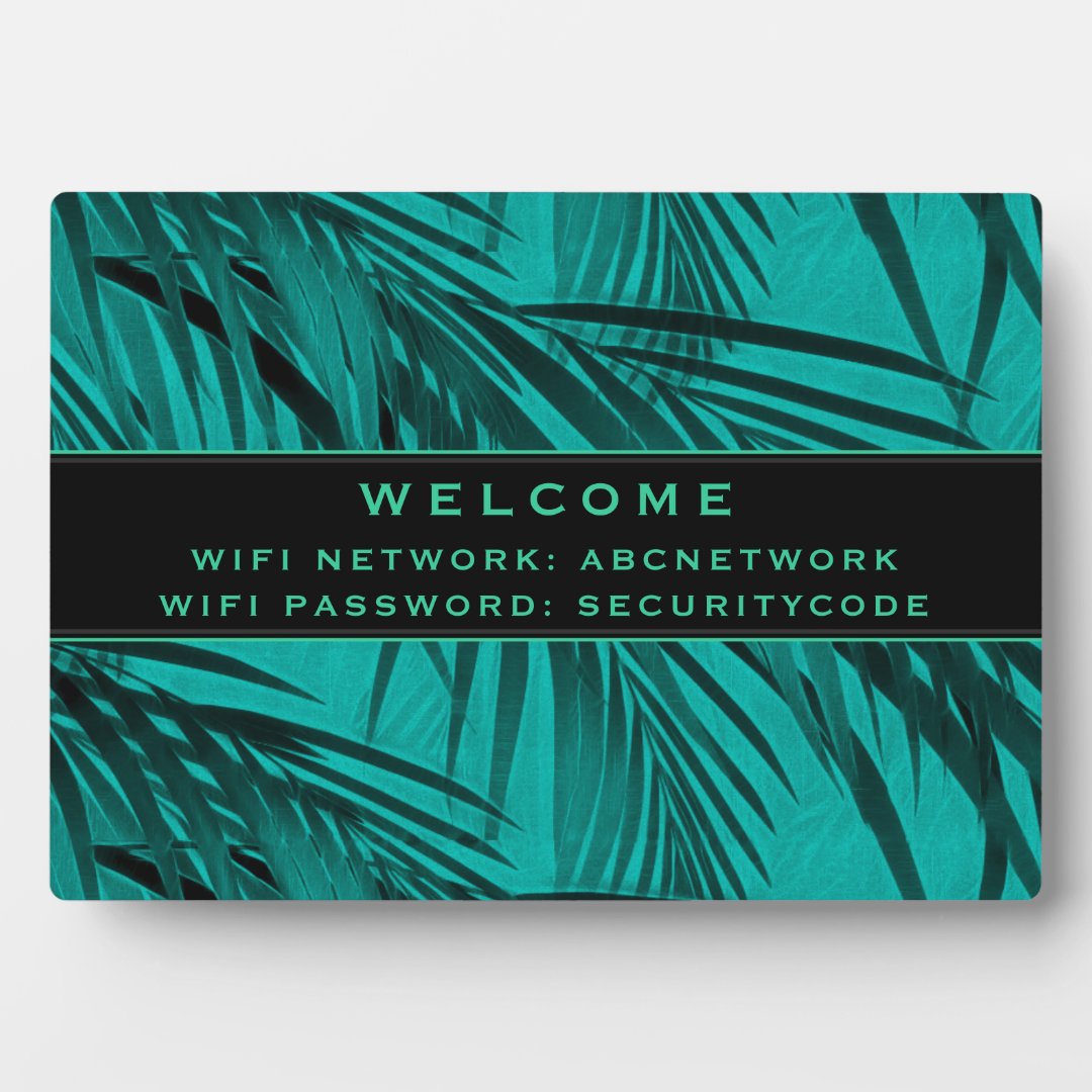 Wifi Password Sign Turquoise Palm Leaves Plaque Zazzle