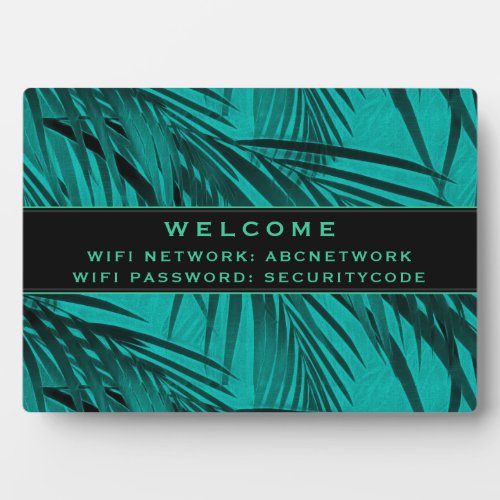 Wifi Password Sign  Turquoise Palm Leaves Plaque