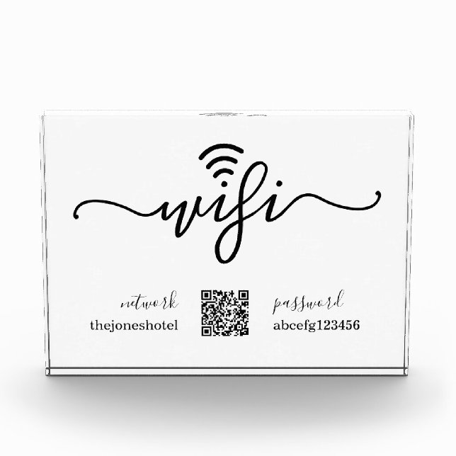Wifi Password Sign with QR Code / Bar Code Acrylic Award (Front)
