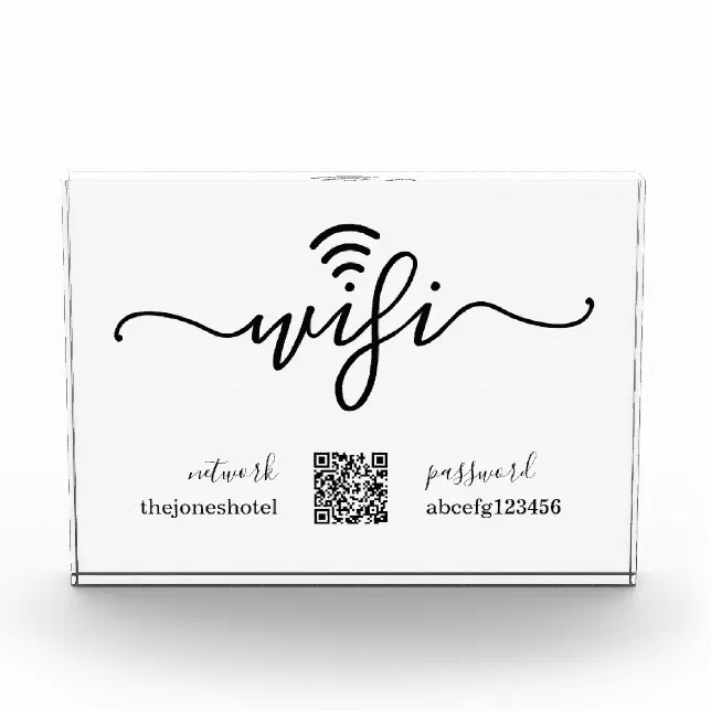 Wifi Password Sign with QR Code / Bar Code Acrylic Award | Zazzle
