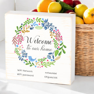 Wifi Password Welcome Home Floral Wood Box Sign