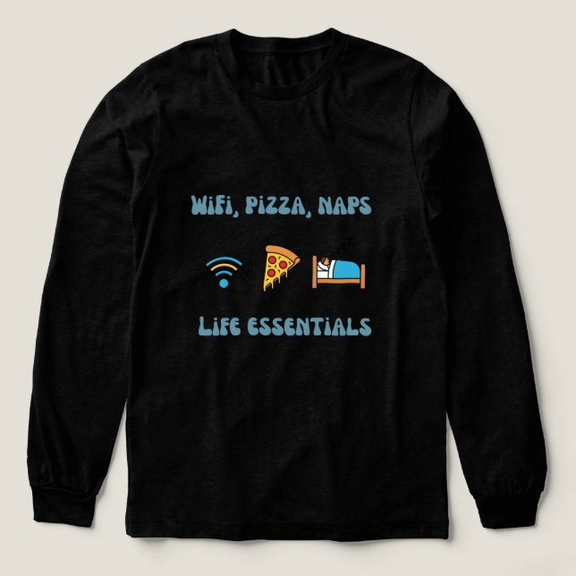 WiFi, Pizza, Naps Life Essentials | Long sleeve Tri-Blend Shirt (Design Front)