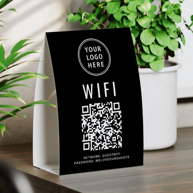 WiFi QR Code Business Logo Black Paper Table Tent (Creator Uploaded)