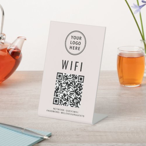 Wifi QR Code Business Logo Scan Pink Pedestal Sign